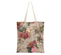 WDdZzyy Old Newspaper Red Flowers Retro Cloth Tote Bags With Handles for Women With Pockets With Handles Reusable Bulk Canvas Tote Bags Friend Birthday Gifts