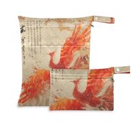 WDdZzyy Phoenix Bird Chinese Ink Painting Red Gold Washable Baby Diaper Bag 2 Pack Travel Essentials for Baby with Handles for Bathing