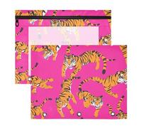 WDdZzyy Pink Cute Cartoon Tigers Pencil Pouches with 3 Reinforced Grommets Pocket Folders for A4 Paper Letter 2 Pack Students College Supplies