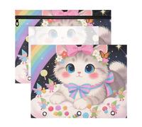 WDdZzyy Rainbow Cartoon Cat Pencil Box with 3 Reinforced Grommets Storage Bag for A4 Paper Letter 2 Pack Teacher Class