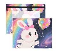 WDdZzyy Rainbow Cartoon Rabbit Pencil poucheses Portable Pocket Folders for A4 Paper Letter 2 Pack Teacher Classroom Supplies