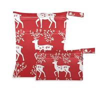 WDdZzyy Reindeer Scandinavian Folk Style Red Mess-Proof Gym Clothes Bag 2 Pack Wet Bag for Swimsuit with Handles for Daycare
