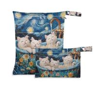 WDdZzyy Selkirk Rex Cats Retro Bathtub Starry Mess-Proof Bags for Wet 2 Pack Diaper Bag Essential Items with Handles for Daycare