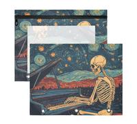 WDdZzyy Skeleton Play The Piano Starry Sky Pencil poucheses Clear Window 3 Rings Pocket for A4 Paper Letter 2 Pack Students Home