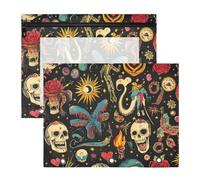 WDdZzyy Skulls Boho Ancient Primitive Tribe Binder Pencil poucheses Clear Window Plastic File Folder for 3 Rings Binder 2 Pack Students Back to School