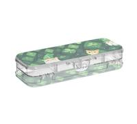 WDdZzyy St. Patrick's Cartoon Cat Green Clover Clear Pencils Box Double Deck Transparent Pens Cases for School with Snap Lid