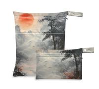 WDdZzyy Sunset Landscape Chinese Ink Painting Mess-Proof Clothes Bag 2 Pack Travel Essentials for Baby with Handles for Scenario