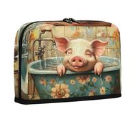 WDdZzyy Sweet Pet Pig Retro Bathtub Pencil Case Bag Large Capacity Pen Bag Multi-Slot Organizer Box for Teen Office