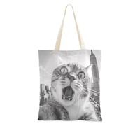 WDdZzyy The Empire State Building Cat Selfie Canvas Bags for Women With Pockets With Handles Reusable Tote Bags Bulk Cute Gifts For Women