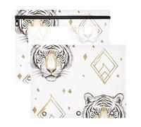 WDdZzyy Tigers White Gold Binder Pencil Pouches 3-Holes Plastic File Folder for A4 Paper Letter 2 Pack Teacher Back to School