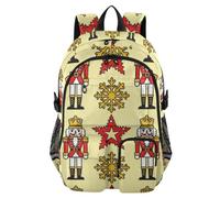 WDdZzyy Traveling Backpack Cartoon Nutcracker Soldiers Snowflake Yellow Red College Work Bag 17.5"