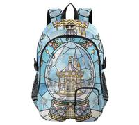 WDdZzyy Traveling Backpack Snow Globe Castle Winter Stained Glass School Bookbags 17.5"