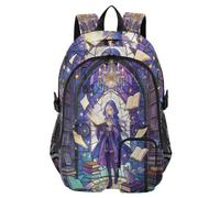 WDdZzyy Traveling Backpack Witch Purple Magic Arch Window Stained Glass College School Bookbag 17.5 inch