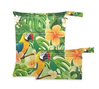 WDdZzyy Tropical Plants Parrots Animals Washable Wet Dry Bag 2 Pack Travel Essentials for Baby with Handles for Pool