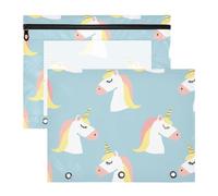WDdZzyy Unicorns Blue Cartoon Pencil Case Clear Window 3 Rings Pocket for A4 Paper Letter 2 Pack Students Storing School Students Teacher Supplies