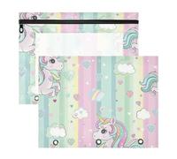 WDdZzyy Unicorns Cartoon Stripe Binder Pouches 3-Holes 3 Hole Pocket for 3 Rings Binder 2 Pack Teacher Office
