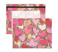 WDdZzyy Valentine Cartoon Golden Pink Love Binder Pouches Multi-Purpose 3 Rings Pocket for A4 Paper Letter 2 Pack Students Classroom Supplies