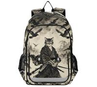 WDdZzyy water bottle backpack kids 8-12：modern bookbags for elementary in assorted colors Samurai Cat Graphic Japanese