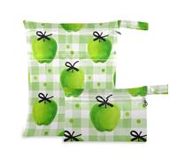 WDdZzyy Watercolor Green Apples Plaid Waterproof Bathing Suit Bags 2 Pack Travel Essentials for Baby with Handles for Daycare