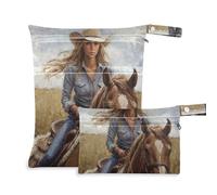 WDdZzyy Western Cowgirl Beautiful Mess-Proof Wet Diaper Bag 2 Pack Wet Bag for Swimsuit with Handles for Baby Diapers