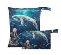 WDdZzyy Whale Art Sea World Black Zippered Wet Clothes Bag 2 Pack Travel Essentials for Baby with Handles for Travel
