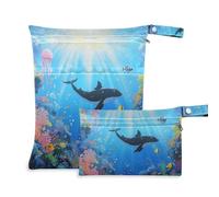 WDdZzyy Whale Catton Sea World Waterproof Wet Bags 2 Pack Travel Essentials for Baby with Handles for Bathing