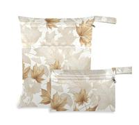 WDdZzyy White and Golden Autumn Maple Leaves Zippered Waterproof Bag 2 Pack Travel Essentials for Baby with Handles for Bathing