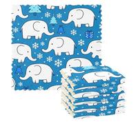 WDdZzyy White Elephant Snowflake Blue Christmas dish tea towels theme Reusable and Washable car cleaning cloth 6 Pack