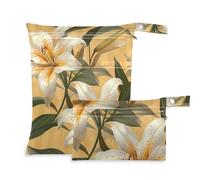 WDdZzyy White Lily Flower Light Yellow Stripes Mess-Proof Bags for Cloth 2 Pack Diaper Bag Essential Items with Handles for Pool