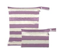 WDdZzyy White-Purple Horizontal Stripes Waterproof Bag for Wet 2 Pack Diaper Bag Essential Items with Handles for Yoga