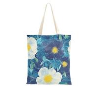 WDdZzyy Woodblock Print Style Blue FLOWERs Tote Bag With Pockets for Women With Pockets With Handles Reusable Bulk Canvas Tote Bags Gifts