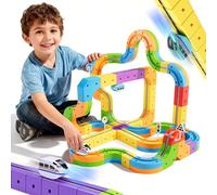 Wdebay KlickRail Electric Train Set Flexible Race Track for Kids 4-8, 88 Pcs Car Track for Toddlers 3-5,6-7, Building Toy Train Track Gravity-Defying 3D Embedded Layouts & Motorized Car Gift