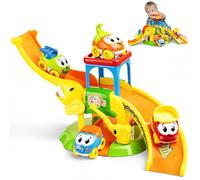 Wdebay Toddler Toys for 1 2 3 Year Old Boys and Girls Birthday Gifts, Elephant Slide with 4 Cartoon Cars Learning Baby Toys 12-18 Months, Educational Games for 1+ Year Old, Toddler Push Car Ages 1-2