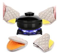 WDEC 2 Pcs Mini Oven Mitts Heat Resistant Non-Slip Neoprene Silicone Cotton Gloves with Hanging Loop for Microwave and Oven, Short Kitchen Hot Pot Oven Gloves to Protect Fingers(Yellow+Orange)
