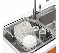 WDEC Dish Sink Drainer, Dish Drying Rack Over Sink, Dish Rack in Sink or On Counter, Extendable Dish Drainer with Removable Cutlery Holder, Holder, Plate Rack Drainer for Kitchen
