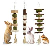 WDEFUN 3 PCS Bunny Chew Toys, Natural Hanging Rabbit Chew Toy Treats for Guinea Pigs Hamsters Gerbils Chinchilla and Other Small Pets for Teeth Grinding