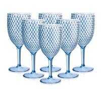 WDFCN 6 Pieces Blue Plastic Wine Glasses 13.5oz Reusable Plastic Gin Glasses Wedding Goblets Champagne Flute Unbreakable Vintage Champagne Flutes Drink Glasses for Wedding Party Bar