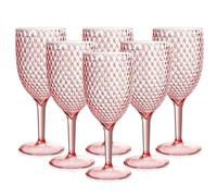 WDFCN 6 Pieces Pink Plastic Wine Glasses 13.5oz Reusable Plastic Gin Glasses Wedding Goblets Acrylic Champagne Flute Unbreakable Vintage Champagne Flutes Drink Glasses for Wedding Party Bar (6, Pink)