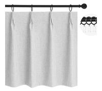 WdFour Small Pinch Pleated, Full Blackout Linen Look Window Curtains for Bathroom, Living Room, Bedroom, Block Lights and Offer Privacy. (Greyish White, 24" W x 18" L)
