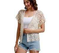 WDFUZHAO Women’s Short Sleeve Lace Shrugs Bolero Cardigan Crochet Sheer Crop Jacket Beige