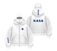 WDGYZZXJ Men's Full Zipper Balaclava Hoodies for N.A.S.A Cozy Tops Hoody Print Jackets Collision Color Activewear Double Hood Outwear Long Sleeve Sweatshirt Coats-BaiS||x_l