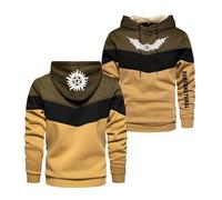 WDGYZZXJ Mens Hoodie Coats for Supernatural Graphic Cozy Outwear Tops Jumpers Sweatshirts Spring Autumn Sportswear Long Sleeve Hoody Collision ColorJacket-Khaki||XL