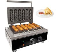 6pcs Waffle Stick Maker, Commercial Corn Dog Waffle Maker Machine Hot Dog Cheese Stick Press Iron, 50-300℃ Temp Control, Stainless Steel French Muffin Cooker with Timer