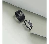 Wdhybwcx 2PCS Gothic Punk Dinosaur Couple Ring Set Vintage Black Jewelry Animal Adjustable Open Rings For Women-2pcs