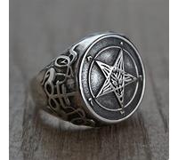 Wdhybwcx Occult Stainless Steel Ring Gothic Witch Church of Satan Cross Rings Satanic Lucifer Jewelry-11