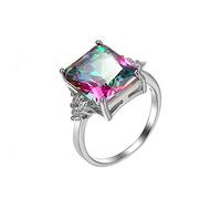 WDIYIEETN 925 Sterling Silver Perfect Princess Cut Shiny Square Colorful CZ Crystal Diamond Wedding Ring Size 6-9 for Women Girls (6)
