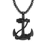 WDIYIEETN Fashion Jewelry Stainless Steel Nautical Anchor Cross Pendant Necklace with 21.6 inch Chain for Women Men (Black)