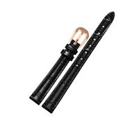 Wdjadp 10/12/14/16/18mm Slim Genuine Leather Strap, Suitable for Small-Sized Watch Faces. Suitable for Both Business and Casual Occasions.,Black Rose Gold,12mm