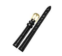 Wdjadp 10/12/14/16/18mm Slim Genuine Leather Strap, Suitable for Small-Sized Watch Faces. Suitable for Both Business and Casual Occasions.,Black Gold Buckle,17mm