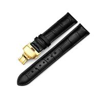 Wdjadp 14/16/18/19/20/21/22/24mm Genuine Leather Strap, Double-Press Butterfly Clasp, Replacement Strap,Gold-Black,21mm